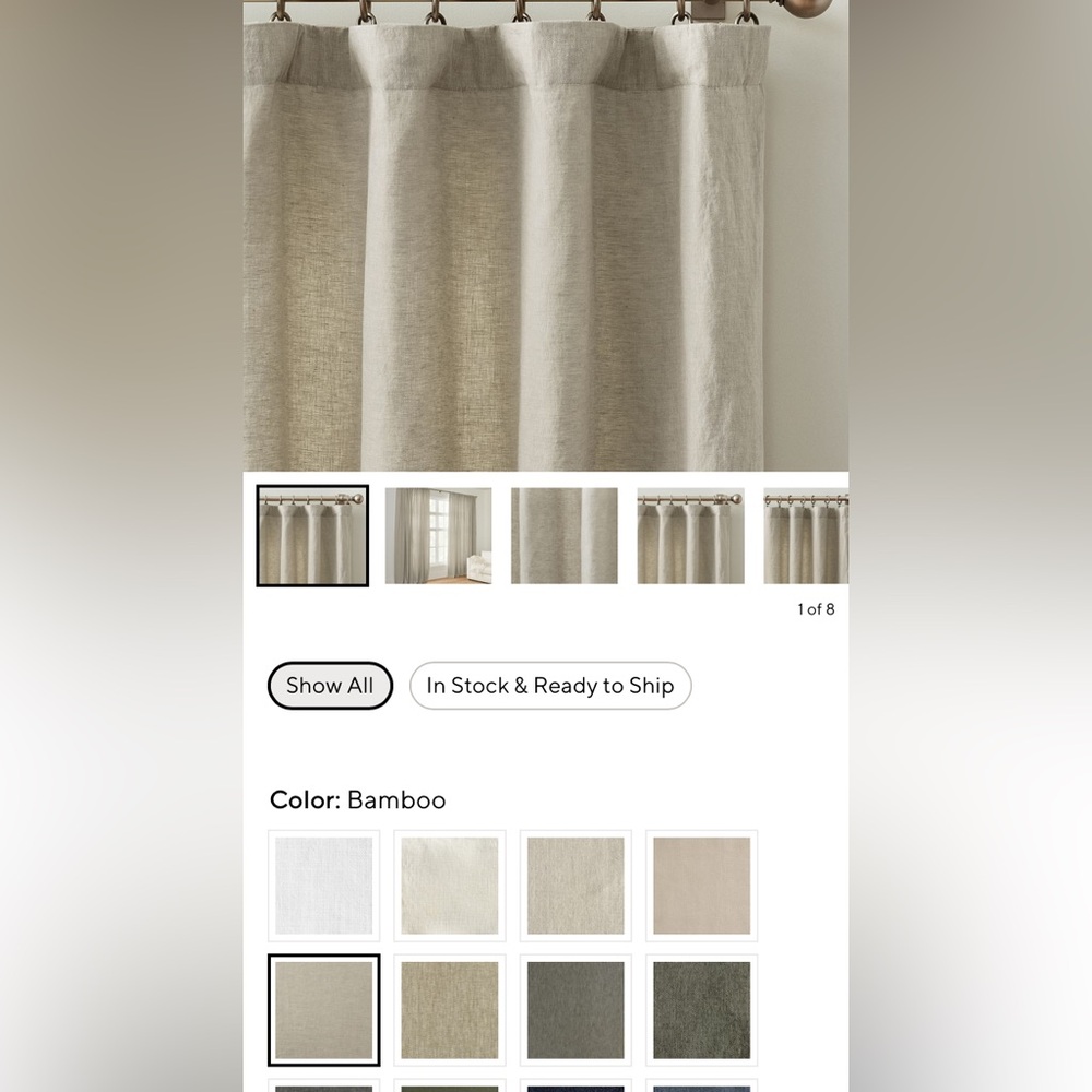 Pottery Barn Belgian Flax Linen Curtain size 59x96 price for one panel NWT